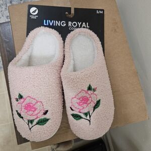 Living Royal Pink Slippers with Floral Design
